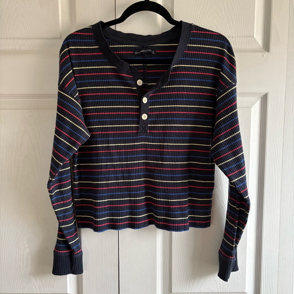 Abercrombie&Fitch Long Sleeve Snap Front Henley Thermal Tee Top S Y2K Academia